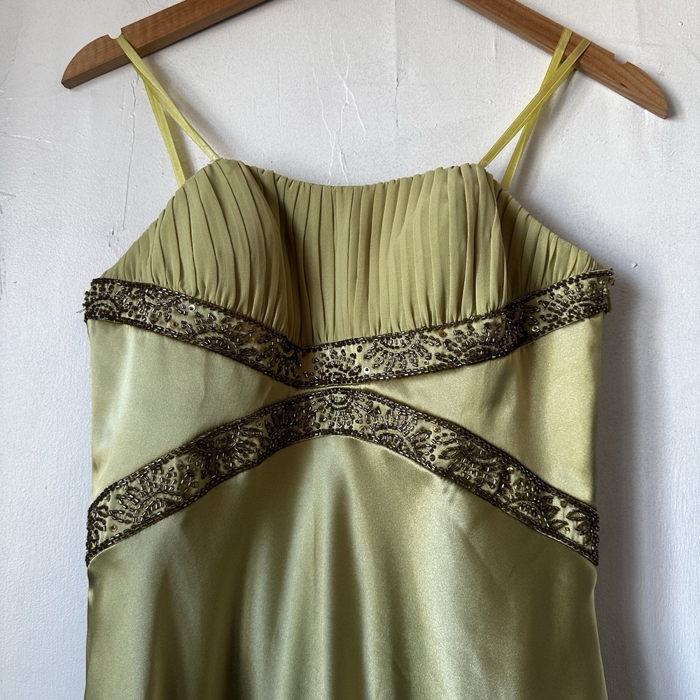Vintage Y2K Dusk By Shelia Yen Beaded Yellow Green Ruched Strapless Dress Sz 6 - Picture 3 of 10